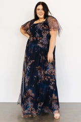 Cassandra Tulle Maxi Dress | Dark Blue Floral