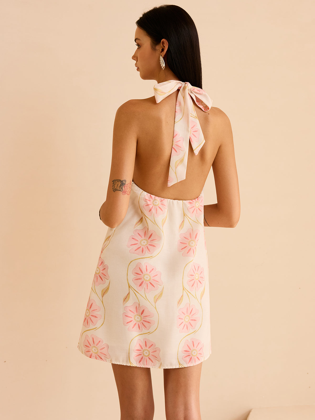 Halter Neck Floral Print Mini Dress
