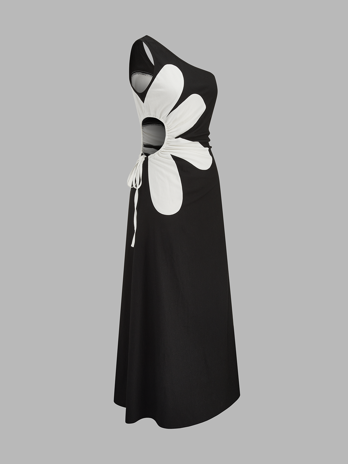 One Shoulder Big Floral Cutout Maxi Dress